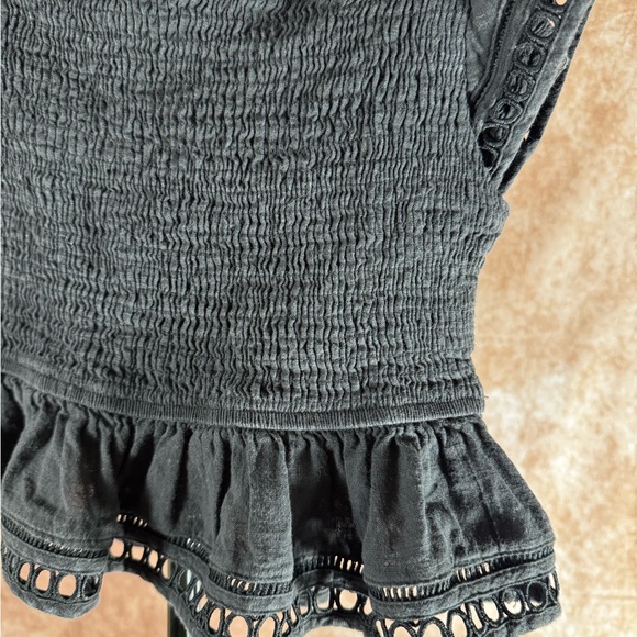 Princess Polly Black Smocked Peplum Crop Top Eyelet Strap Boho Size 4 - Picture 4 of 7